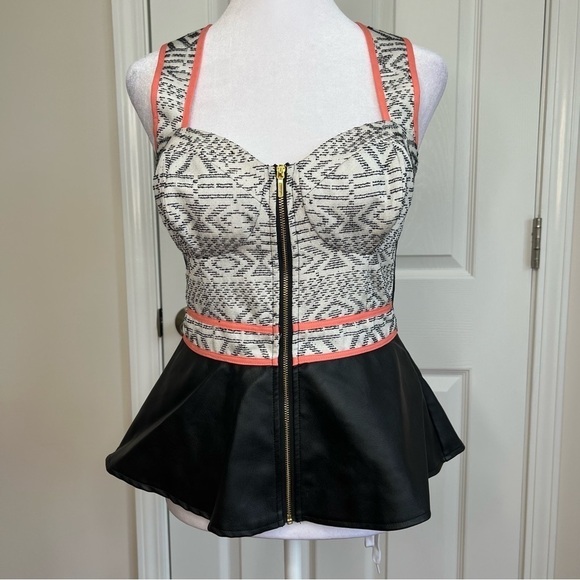 BEBE Black, white and peach party blouse. - Picture 1 of 9